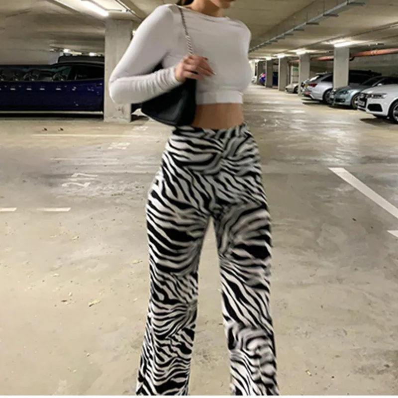 Широкие брюки с принтом сексуальные осенние женские высокой талией новинка 2021