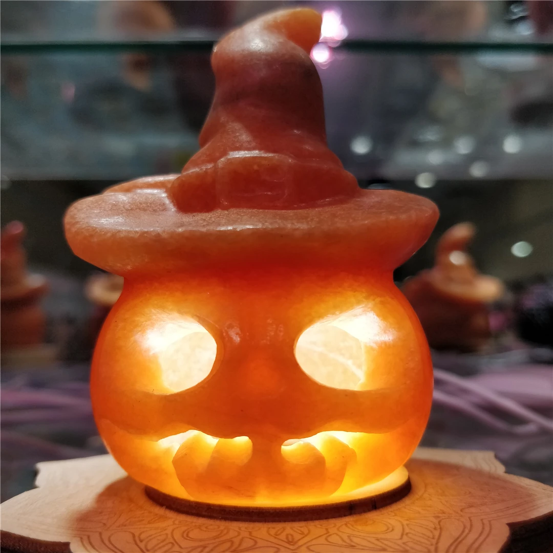 

Лампа в виде тыквы из натурального камня, Хрустальная минеральная шляпа, фонари Джека, украшения, подарок, аксессуары для вечеринки