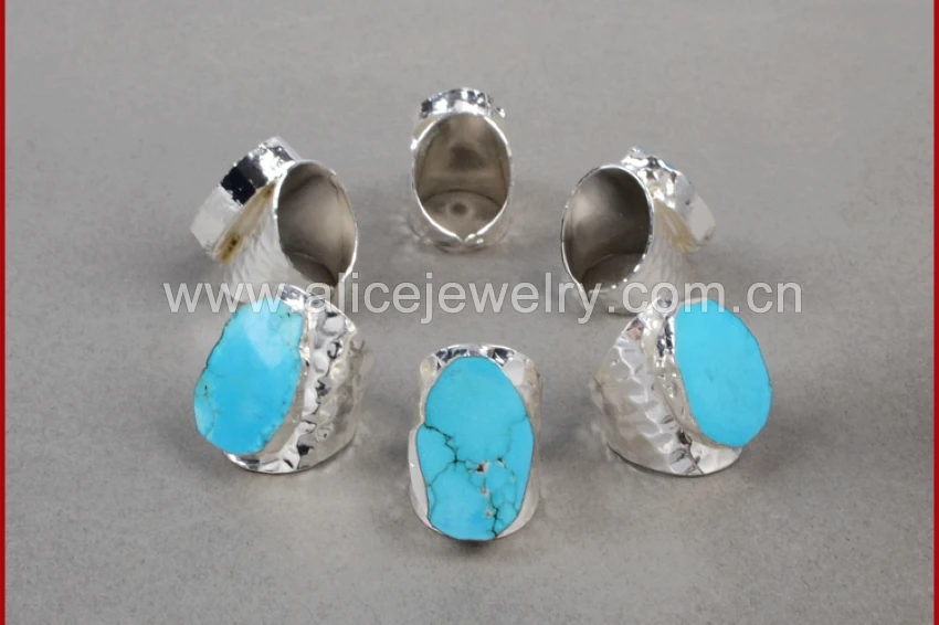 BOROSA, 5 шт., серебряное покрытие, произвольной формы, голубой камень Howlite, манжета, кольцо, Druzy, ювелирные изделия Howlite, регулируемые кольца, ювелирные изделия для женщин, S0208