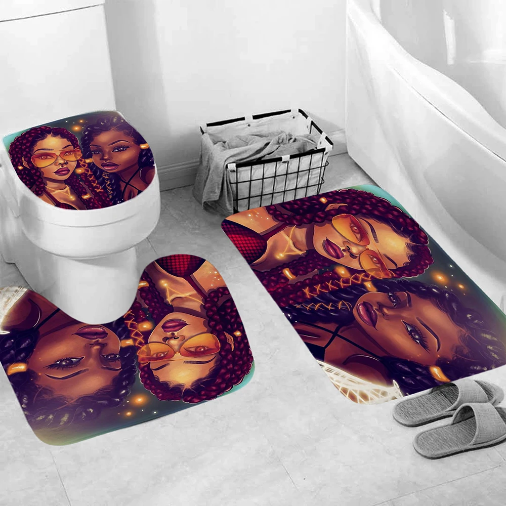 

Afro Lover Sexy Shower Curtain Set Bath Mats Rugs African Girl Waterproof Bathroom Curtains Flannel Carpet Toilet Cover Rug