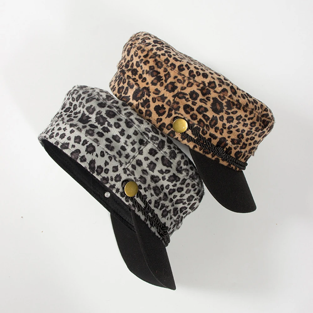 Женская кепка в стиле милитари с леопардовым принтом Кепка-берет на плоской