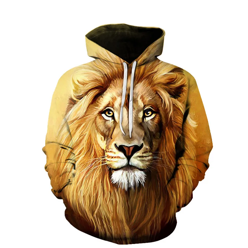 

2021 Men's Various Color Polyester 3D Printing Tiger and Lion Pattern Sports and Leisure Fashion Hoodie, XXS-6XL Oversized