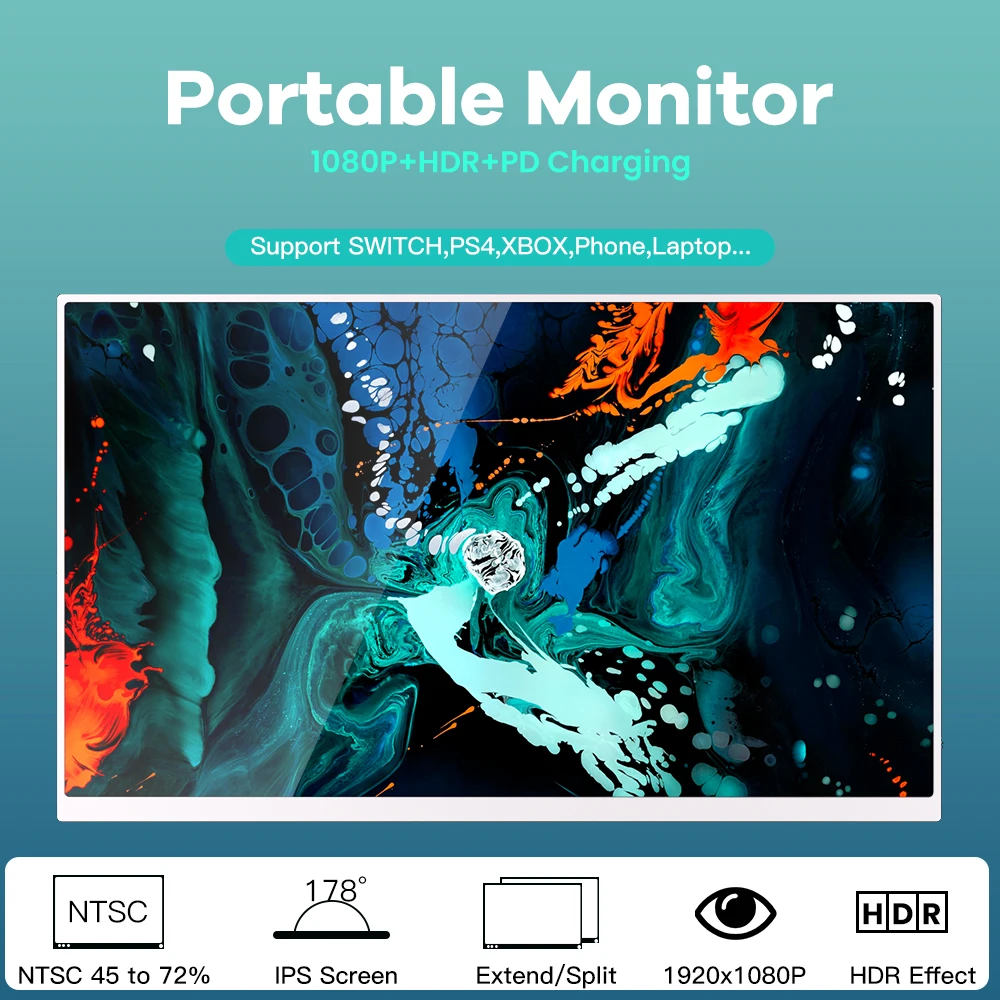 

15" Thin Monitor Laptop 1080p HDR IPS Gaming Monitor with Type-C HDMI for Samsung PS4 XBOX LCD Screen Gaming