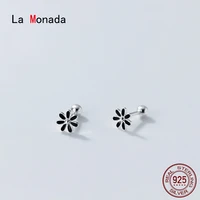 la monada small stud earrings for women 925 sterling black flower woman earring korean nut silver 925 earring jewelry female