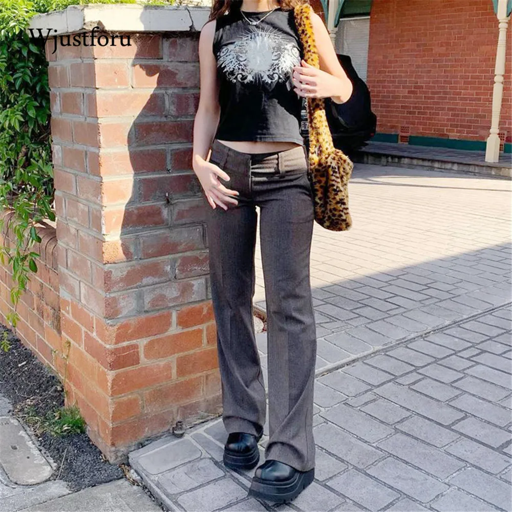 

Wjustforu Winter Vintage Straight Pants Women Casual Low Waist Casual Pants Streetwear Micro Flared Pants 90s Harajuku Trousers