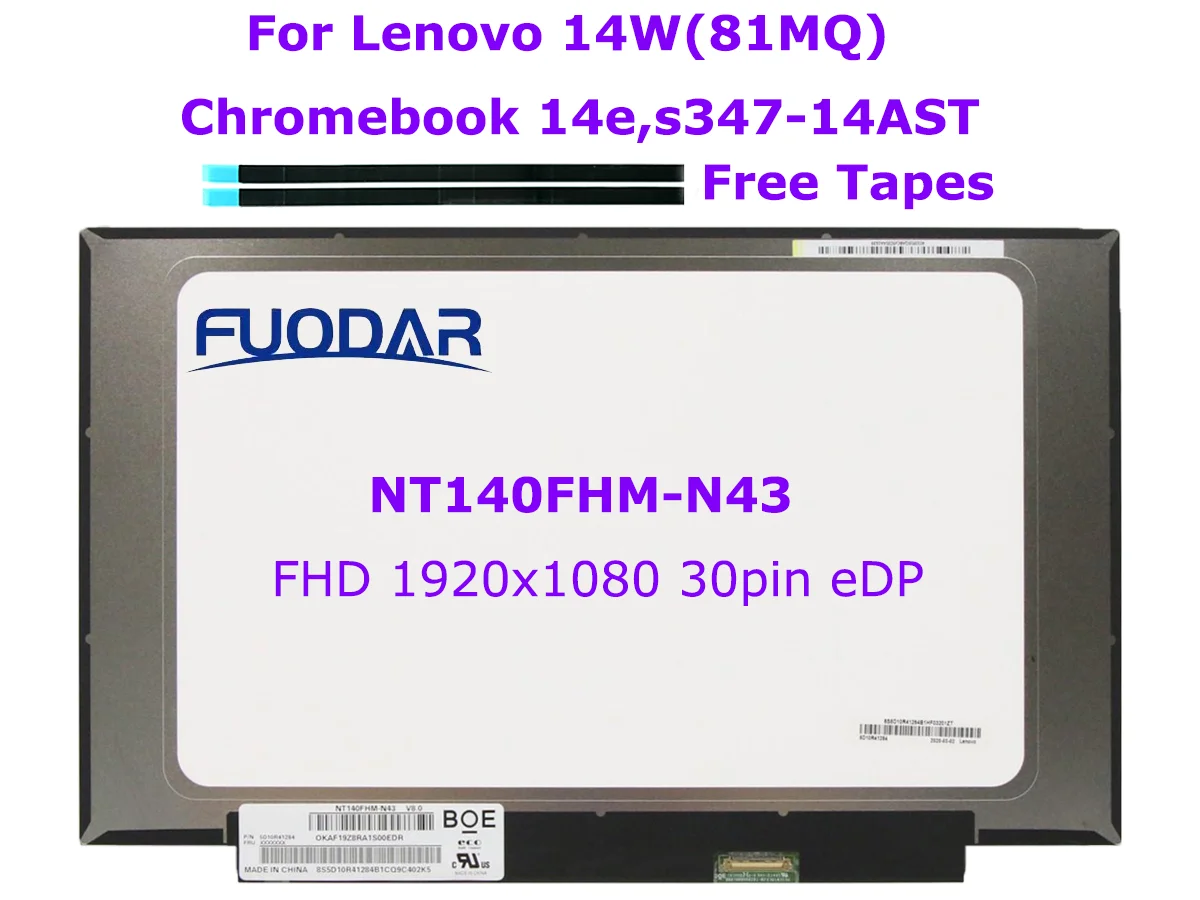 

14.0" FHD 1920x1080 30pin eDP Slim Laptop LCD Screen NT140FHM-N43 NT140FHM N44 N32 N45 For Lenovo 14W Chromebook 14e S345-14AST