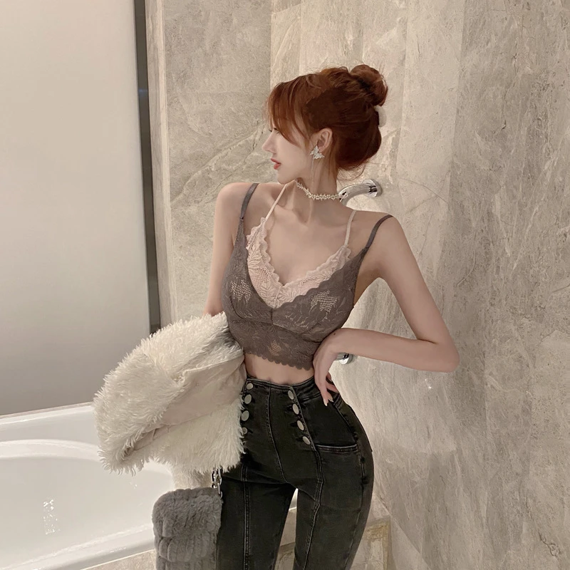 

Sexy Lace Beauty Back Bra French Style Wireless Lingerie Women Underwear Gather Push Up Seamless Bralette Tops