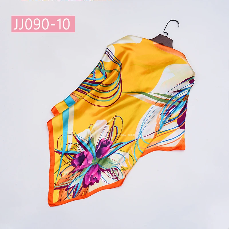 JJ090-10 90*90 см квадратный шарф для женщин, подходит ко всему, элегантные цветочные шарфы для волос, Женская бандана, весна-осень, атласные шелковые шарфы, шаль - Цвет: JJ090-10