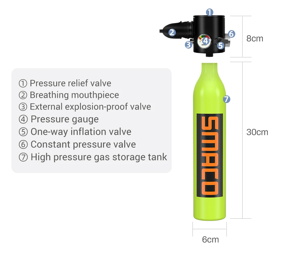 Портативный Кислородный резервуар SMACO для подводного плавания 4 шт.|Трубки| |