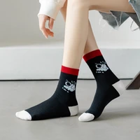 1 pairs of cartoon cute socks with funny pattern japanese kawaii harajuku woman socks black and white designer socks