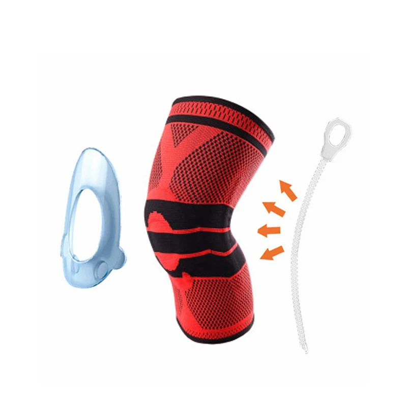 Red With Silicone 3D ткачество силиконовые наколенники Поддержка брекса Волейбол Баскетбол Meniscus защита колена спортивные предохраняющие наколенники - Цвет: Red With Silicone