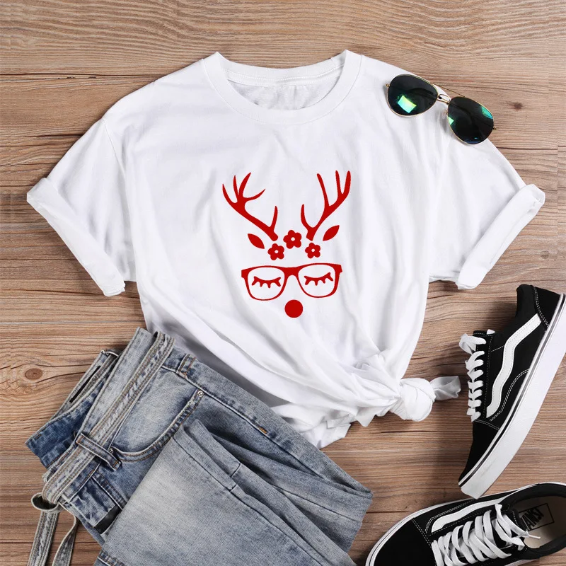 

Christmas Elk Tees Santa Claus Shirt Christmas Tree Snowman Print Cartoon Tees 2022 Happy New Year Holiday Fashion Tshirt