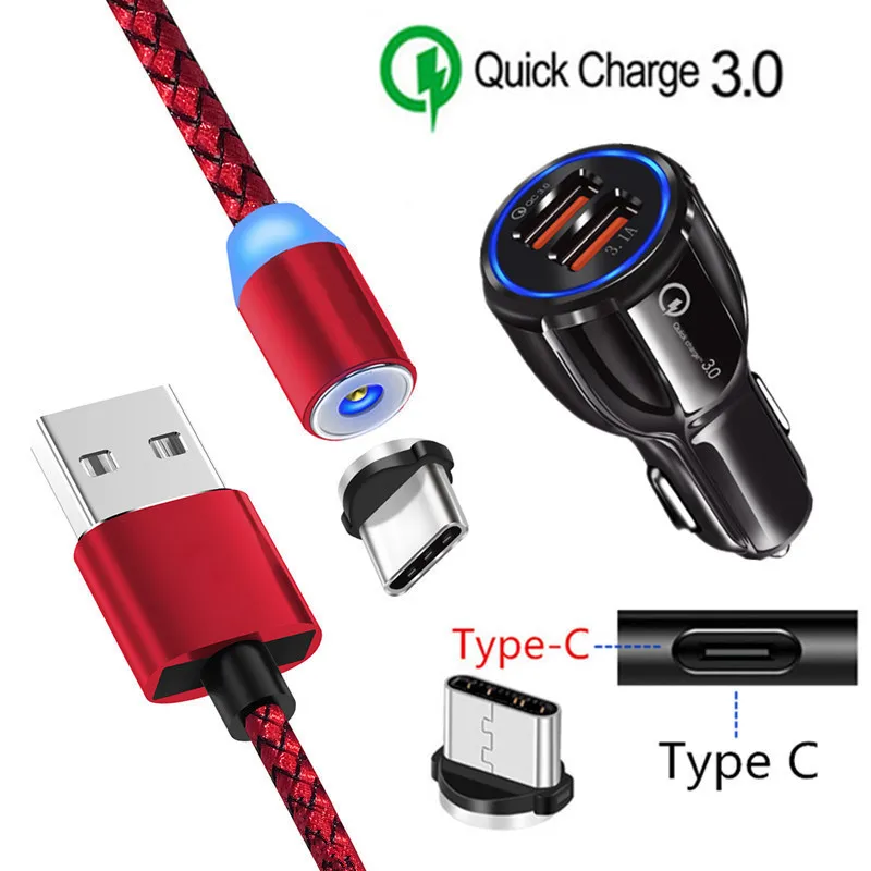Магнитный кабель типа C QC 3 0 автомобильное зарядное устройство USB для Huawei Y8P P Smart 2021