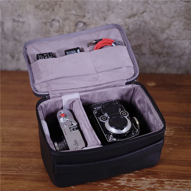 Black large Cam-в LCB-007 сумка для камеры Водонепроницаемый коровья кожа материал подходит для деловых путешествий коробка для хранения электроники 26x17x12 см - Цвет: Black large