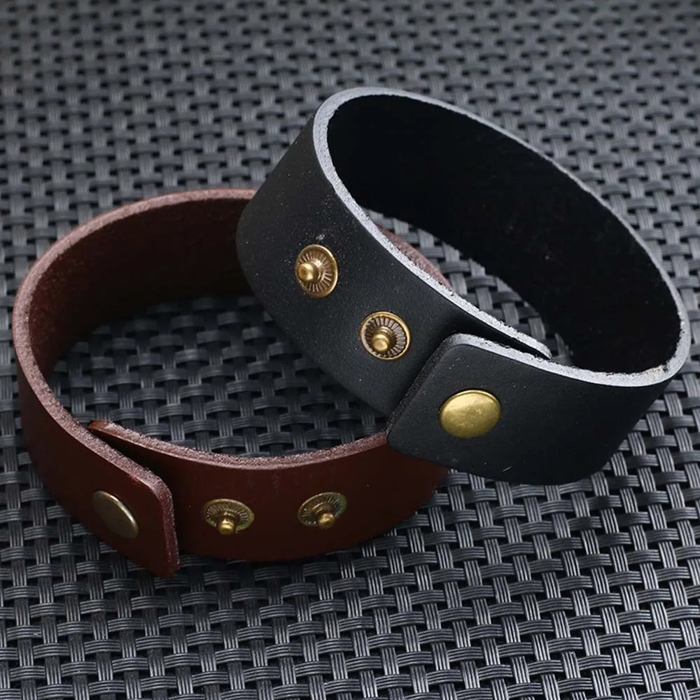 Punk Bracelet Black Dark Brown PU Leather with Rivets Charm Macrame Unisex Wide Big Bangle Men Women Fashion Jewelry | Украшения и