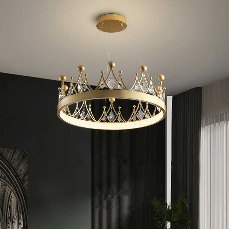 

Современный светодиодный подвесной светильник в скандинавском стиле с хрустальной короной, подвесной светильник в виде принцессы для спал...