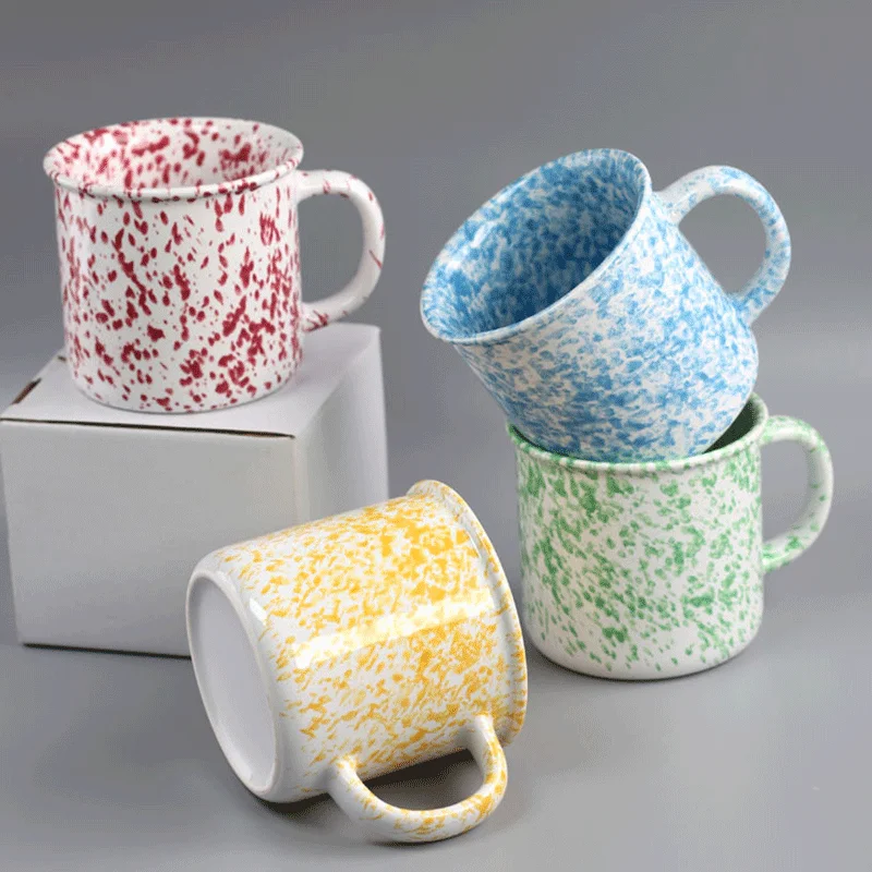 

Korean Ins Enamel Niche Red Yellow Blue Green Ink-Splashing Ceramic Mug Retro Ceramic Coffee Cups Milk Cup Gifts