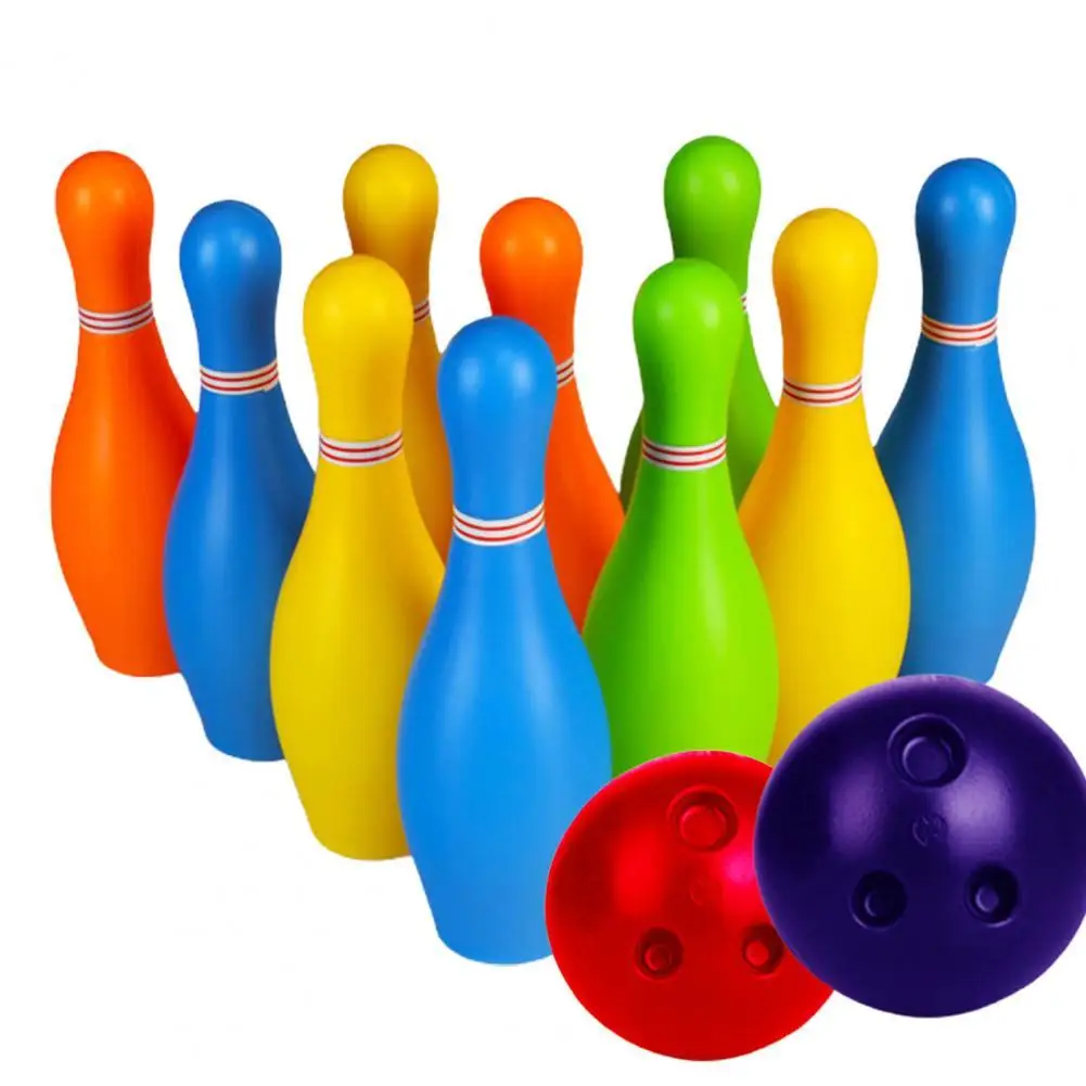 1 Set Toddler Bowling Toy Two Balls Ten Bowling Pins Smooth Surface ABS Bowling Pins Balls Toy Kids Educational Outdoor Fun Toys