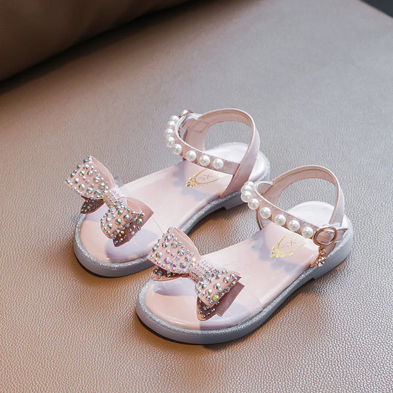 Sandalias de princesa con nudo de mariposa para ni&ntilde;as, zapatos de playa, bonitas sandalias de perlas, bonitas para fiesta, elegantes, a la moda, 2022-5