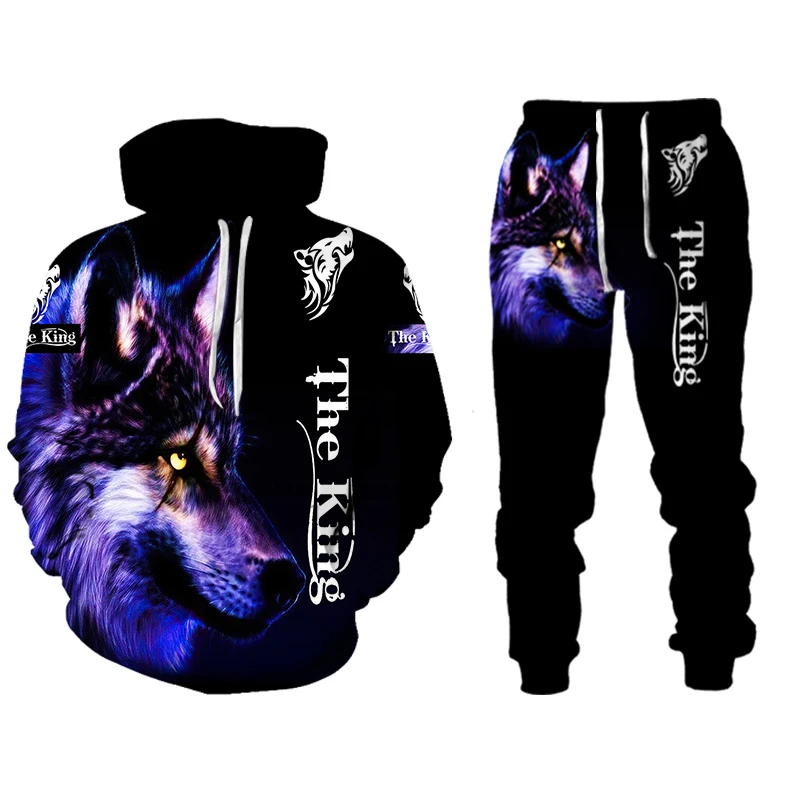 

3D printing men's casual sweater hoodie suit men's lion sportswear/pullover/jacket/trousers sportswear autumn and winter men's s