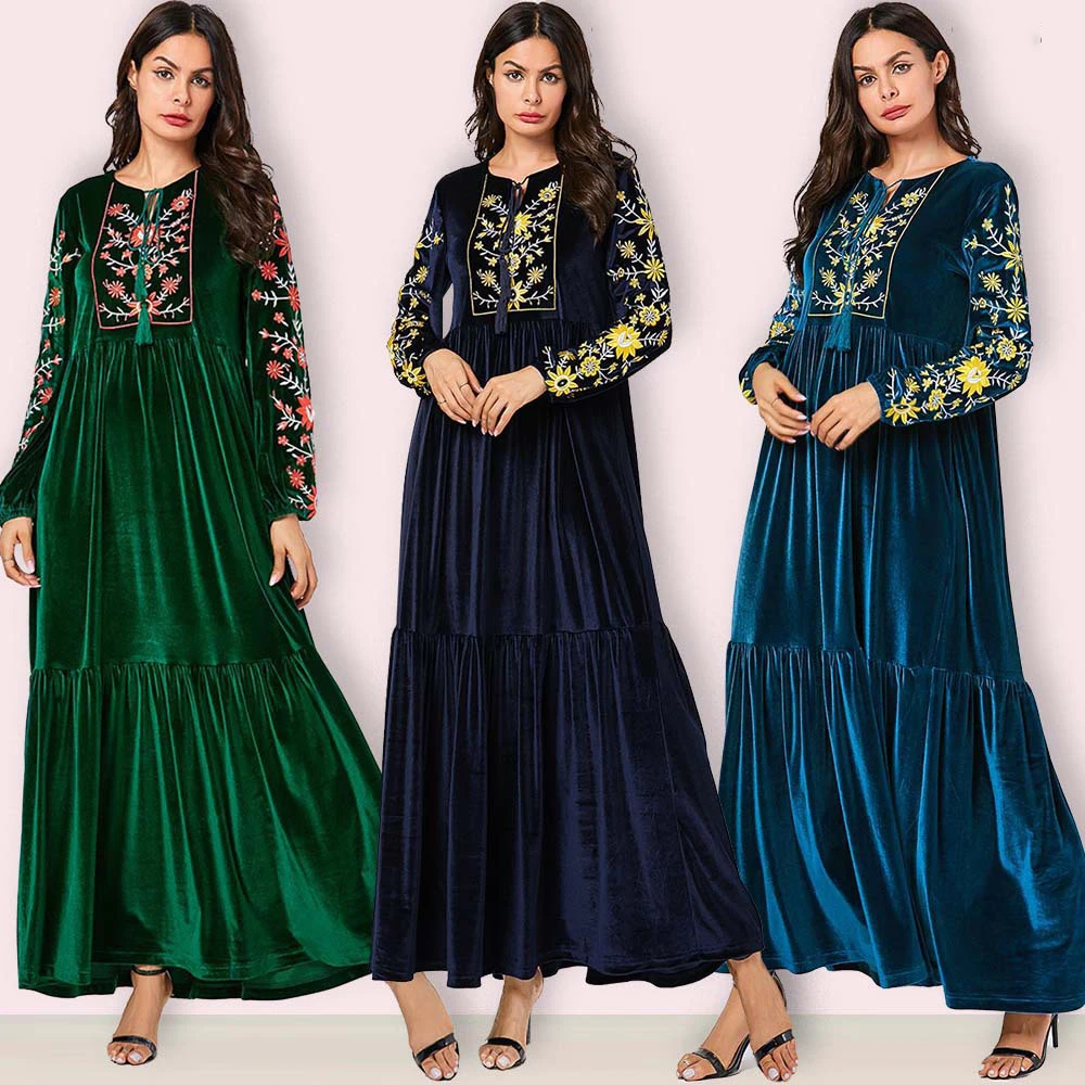 Мусульманское платье мусульманского стиля женское элегантное вельветовое