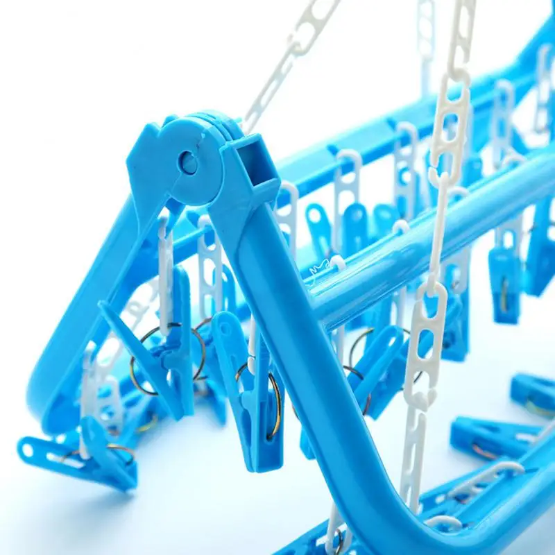 

32 Clips Folding Clothes Hanger Dryer Plastic Clothespin Windproof Socks Underwear Drying Rack Closet Wardrobe Organizer