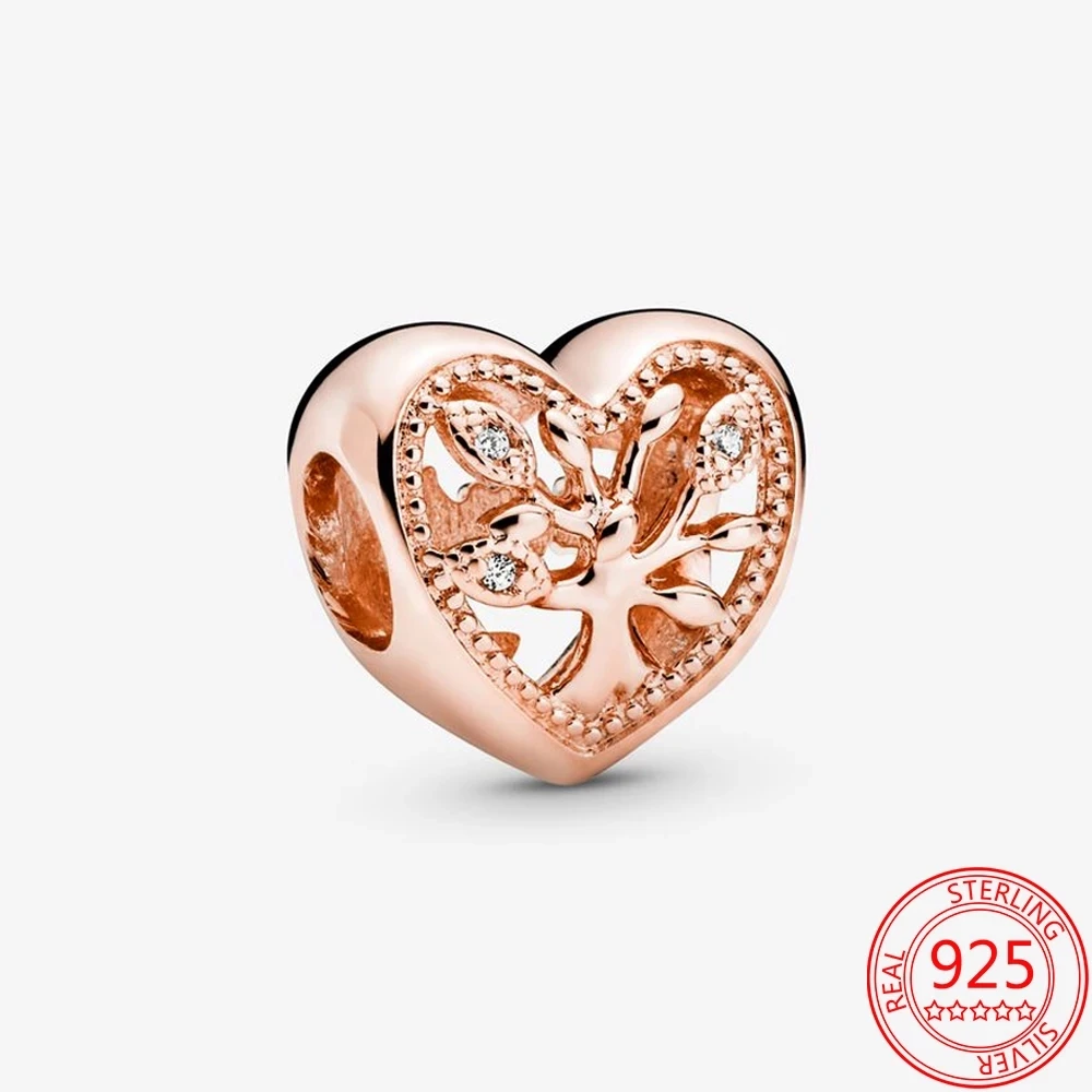 

2021New Silver Rose Gold Flower Leaf Charm Combination Suitable For Pandora Bracelet Beaded DIY Rhinestone Jewelry Ladies Gift