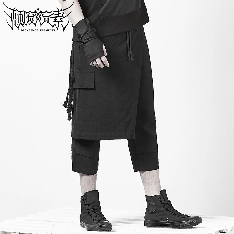 Асимметричные Брюки кюлоты темно черные японские дизайнерские модные мужские