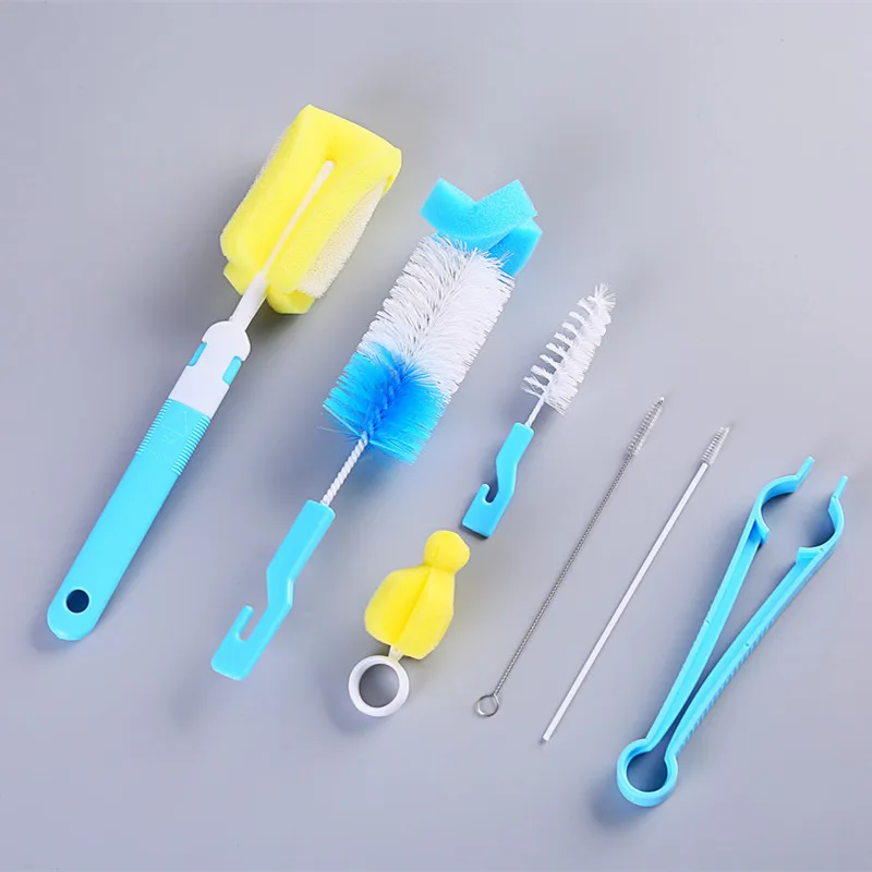 

7Pcs/set Baby Bottle Sponge Cleaning Brush Tools Nipple Brushes With Handle Utensils Spout Tube Teat Straw Brush Cup Brush Set