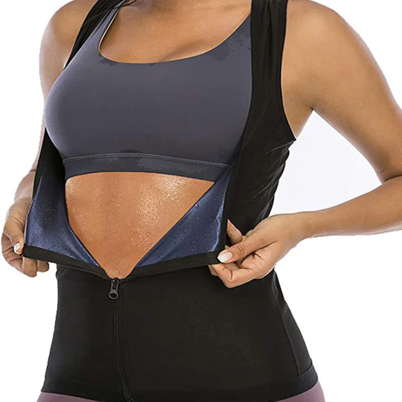 

2021 тренировочный жилет для пота, корсет для похудения, майки, топы, Сауна, Фитнес-шейпер, Женская утягивающая длинная рубашка на молнии, шейп...