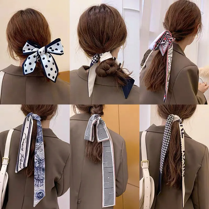 

Print Narrow Long Scarf Scrunchies Headband Hair Bands for Women Neckerchief Hair Ties Turban Scarves Belt Bag Hair Accessories