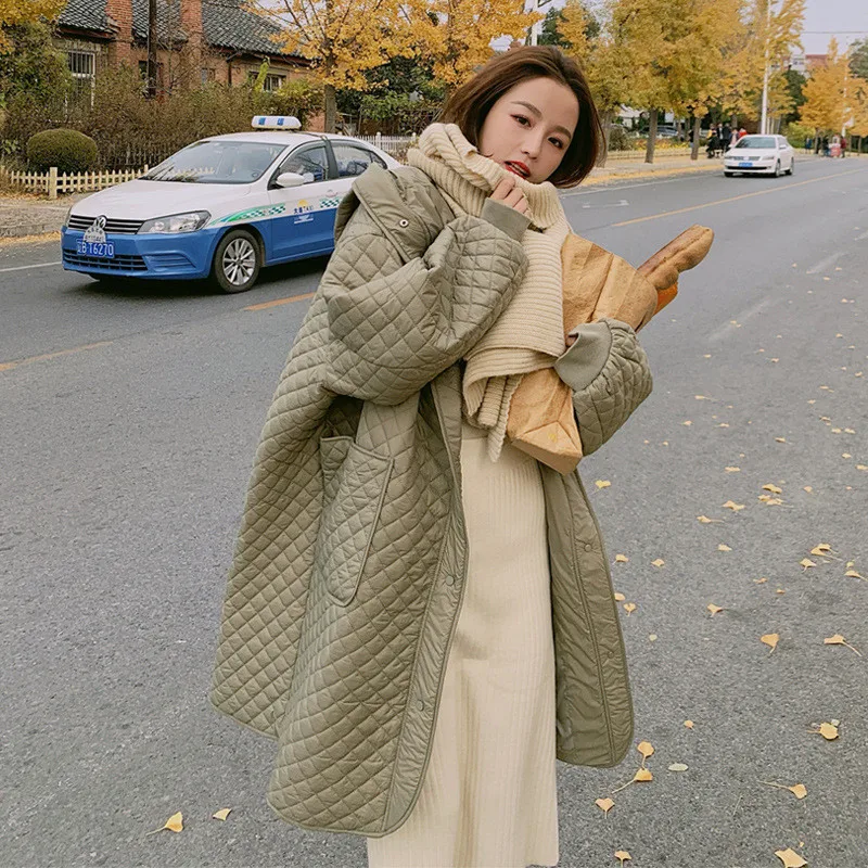 Mid-length Cotton Coat Women New Autumn Winter Korean Version Loose Fashion Lightweight Single-breasted Down Cotton Coat JD2027