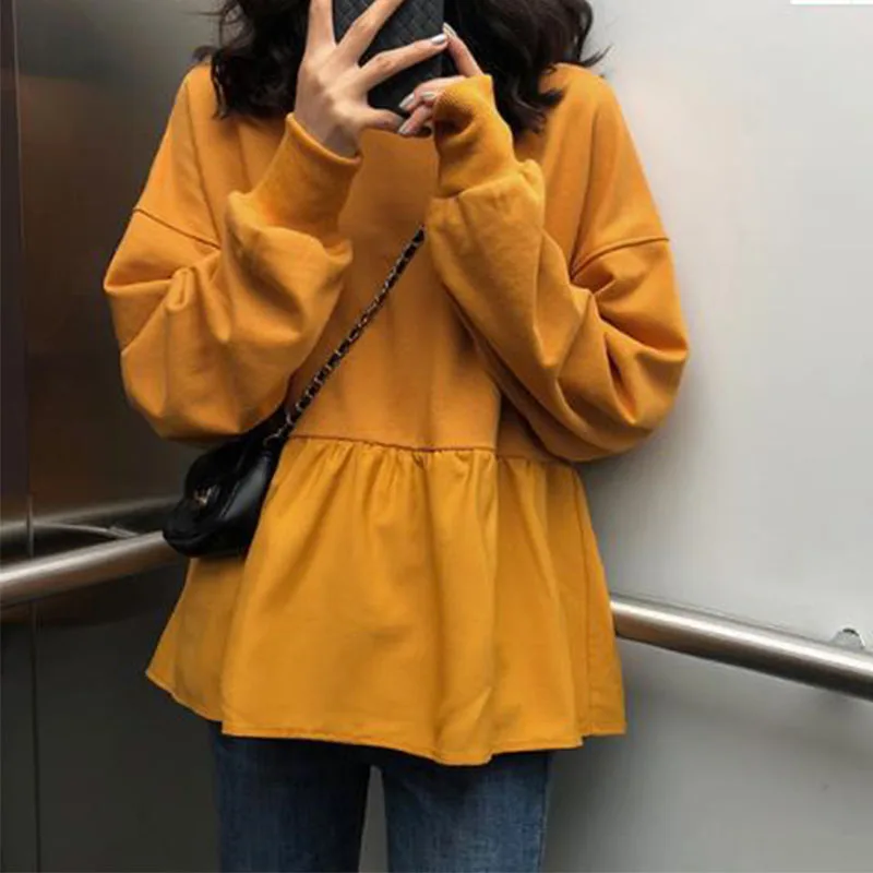 Yellow Женские топы с длинным рукавом, женские топы, повседневные свободные женские топы, женская одежда - Цвет: Yellow