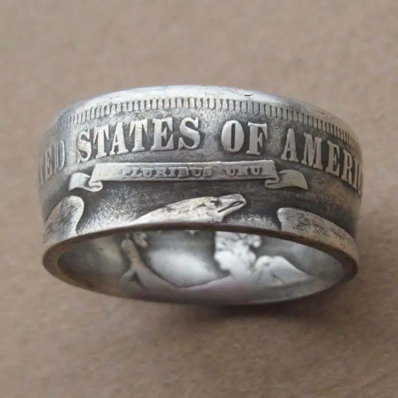 

Metal Classic Vintage American National Emblem Ring Geometric Morgan Pattern Casual Party Coin Silver Ring Jewelry