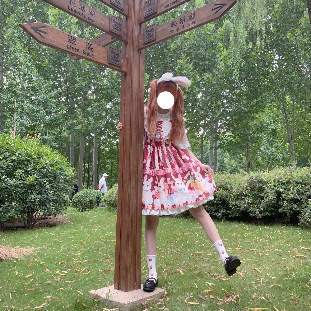 Kawaii японский Лолита девушка Лолита гриб кролик кружева милое платье без рукавов