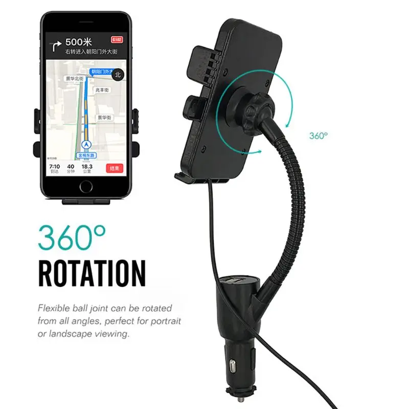 Умный зарядный адаптер для автомобилей с двумя USB-портами, беспроводная зарядка для телефона, универсальная навигационная подставка держатель.