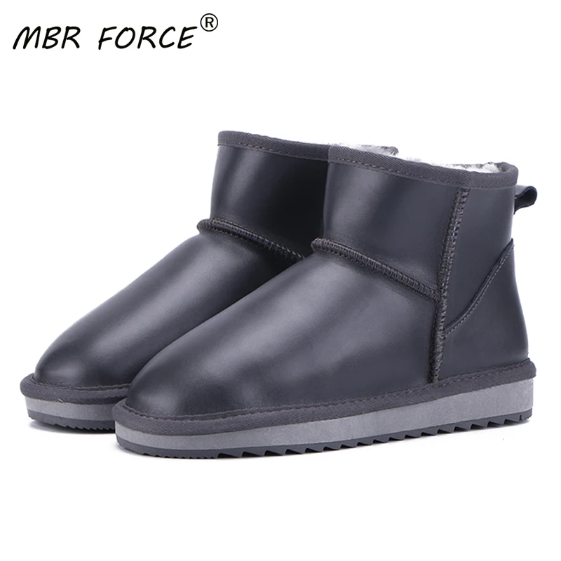 

MBR FORCE new Cowhide genuine Leather Wool Lined Women Winter Ankle Snow Boots Women Short Basic Winter Shoes Large Size 33-44