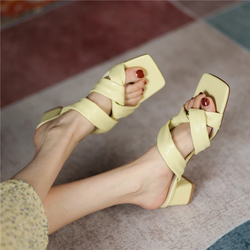 

Top Quality Women's slippers 2021 Summer Newest Genuine Leather High Heels Slippers Fashion Quality Casual Shoes Woman