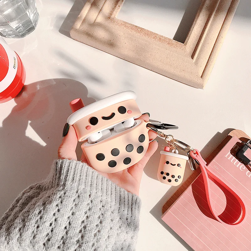 Силиконовый чехол 3D Boba Tea для Apple Airpods 3/2/1 Bluetooth наушников защитный Air pods Pro мягкий |