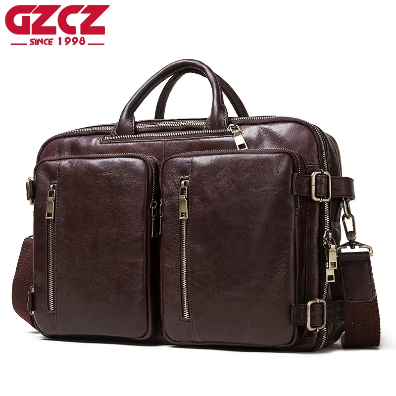 GZCZ 100% натуральная кожа мужская сумка портфель качественный дорожный деловая на