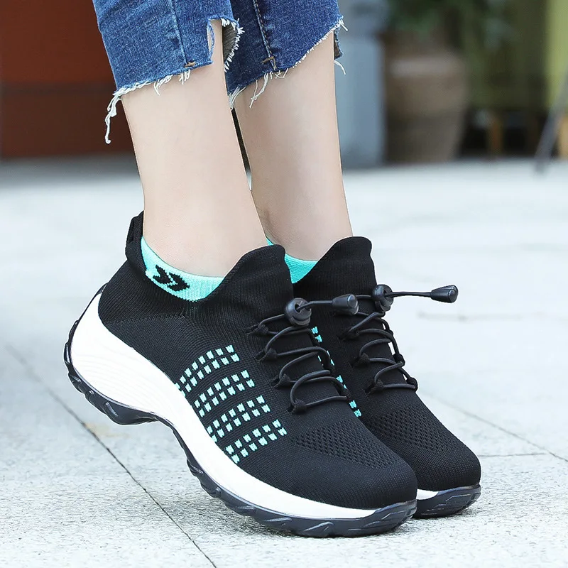 

New Style Plus Size Women Shoes, Flying Woven Sports Casual Shoes, Women Mesh Upper Mid-root Set Foot Women Casual Shoes