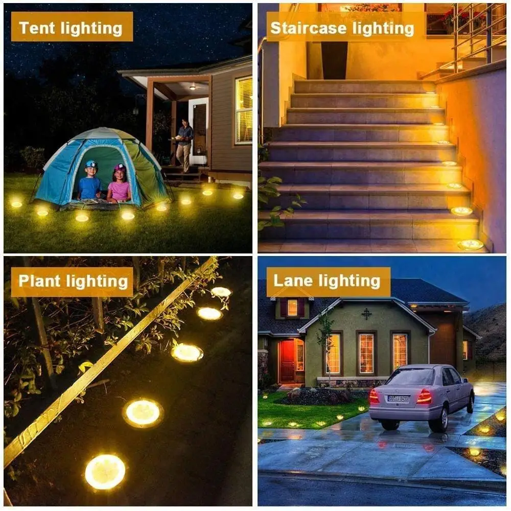 

4PCS LED Solar Ground Lights outdoor Decoration Solar Powered Disk Pathway Lights IP67 Waterproof solar garden landscape lights