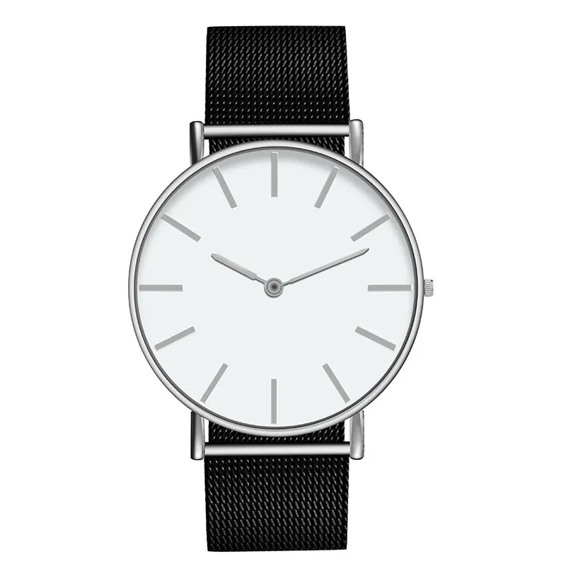 Black Silver Модные брендовые Женские кварцевые наручные часы с ремешком из нержавеющей стали, роскошные часы в простом стиле, женские часы - Цвет: Black Silver