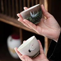 japanese ceramic kiln change teacup clay glaze kung fu tea set master cup creative flying crane teacup teacup teacup teacup