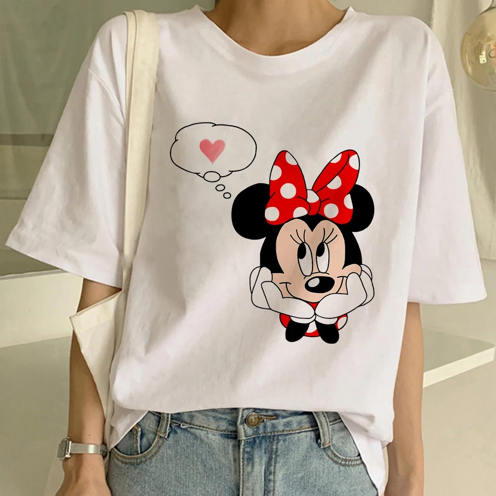 

Disney Valentine's Day Gift Girl T-shirts Branded Mickey Mouse 2021 Summer Aesthetic Clothes Vogue Cute Funny Kawaii Fashion
