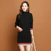 new women pullover sweater autumn winter 2021 casual warm thick plus velvet basic sweater dress loose all match knit dress