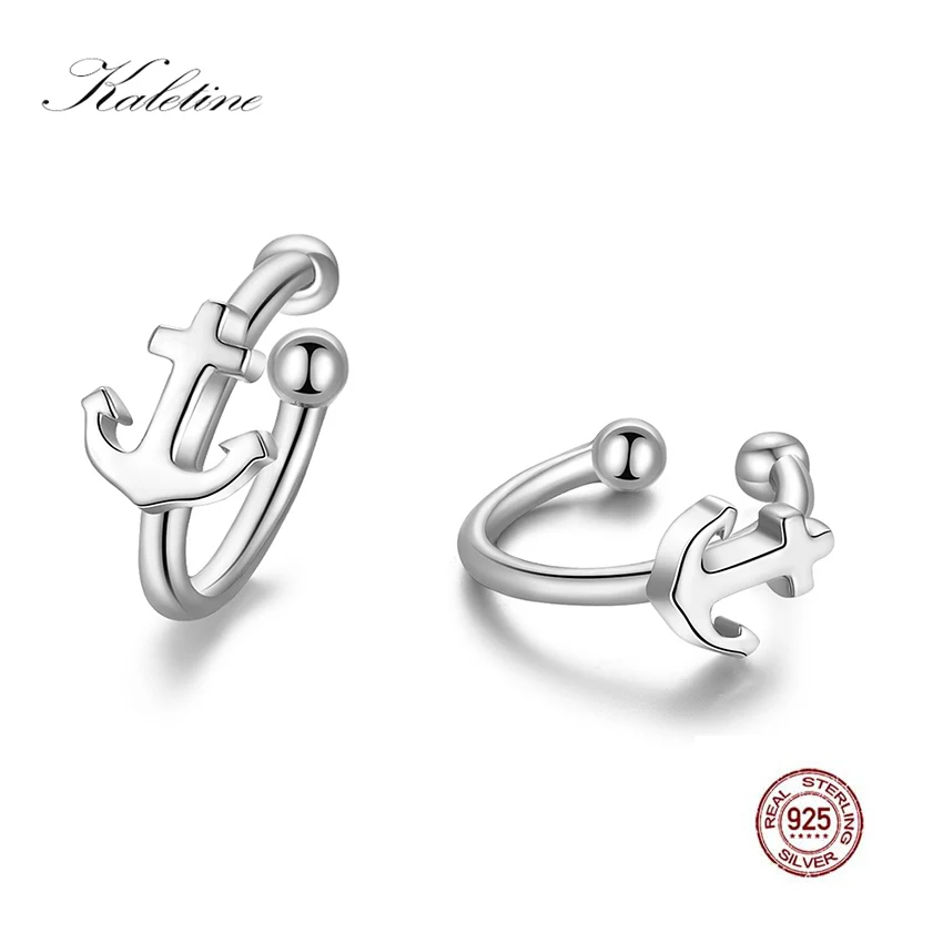 Серебряные серьги клипсы Kaletine Anchor & Cross 925 пробы без в стиле пирсинга ювелирные