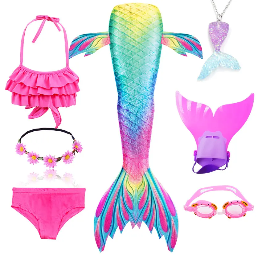 Детский женский костюм русалочки с венком купальный бикини хвостом и