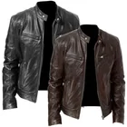 Мужская модная кожаная куртка, облегающая куртка из искусственной кожи с воротником-стойкой, Мужская мотоциклетная куртка с защитой от ветра и лацканами, мужские куртки с Диагональной молнией, 5XL, 2021