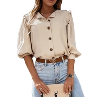 2022 new good quality fashion hot selling womens lantern sleeve single row big button solid color long sleeved shirt